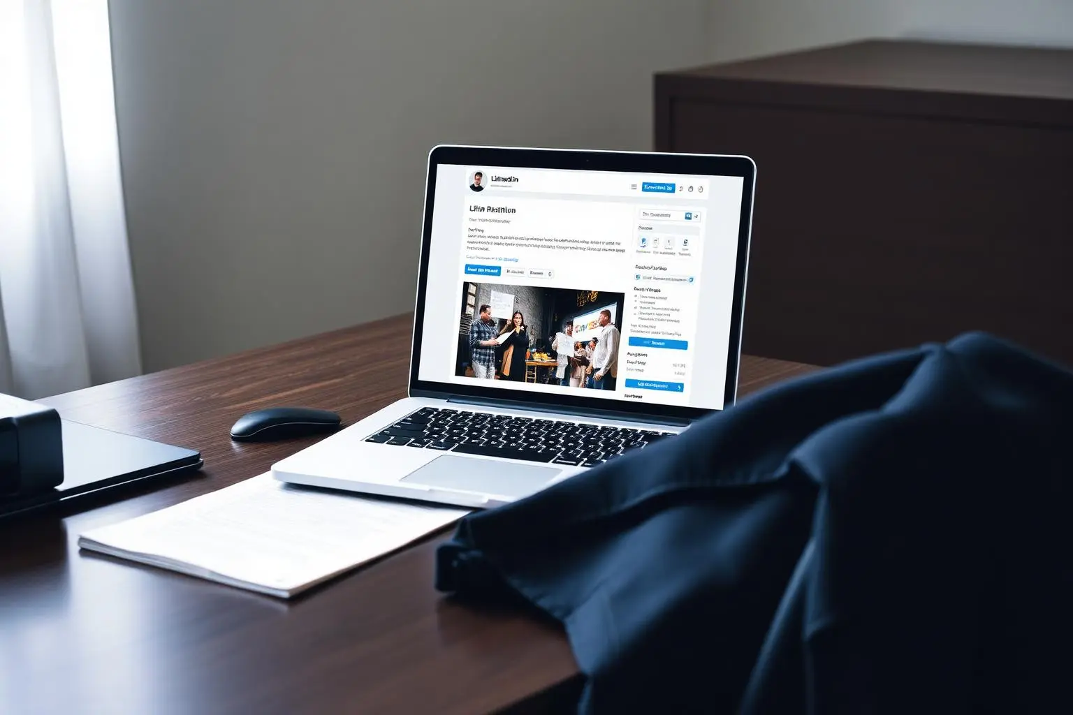 Laptop sobre mesa executiva exibindo plataforma Coinbase com aviso de restrição de conta, ambiente profissional com iluminação suave