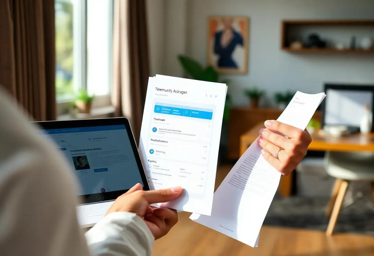 Administrador de comunidade digital revisando documentos jurídicos ao lado de tablet com interface do Telegram
